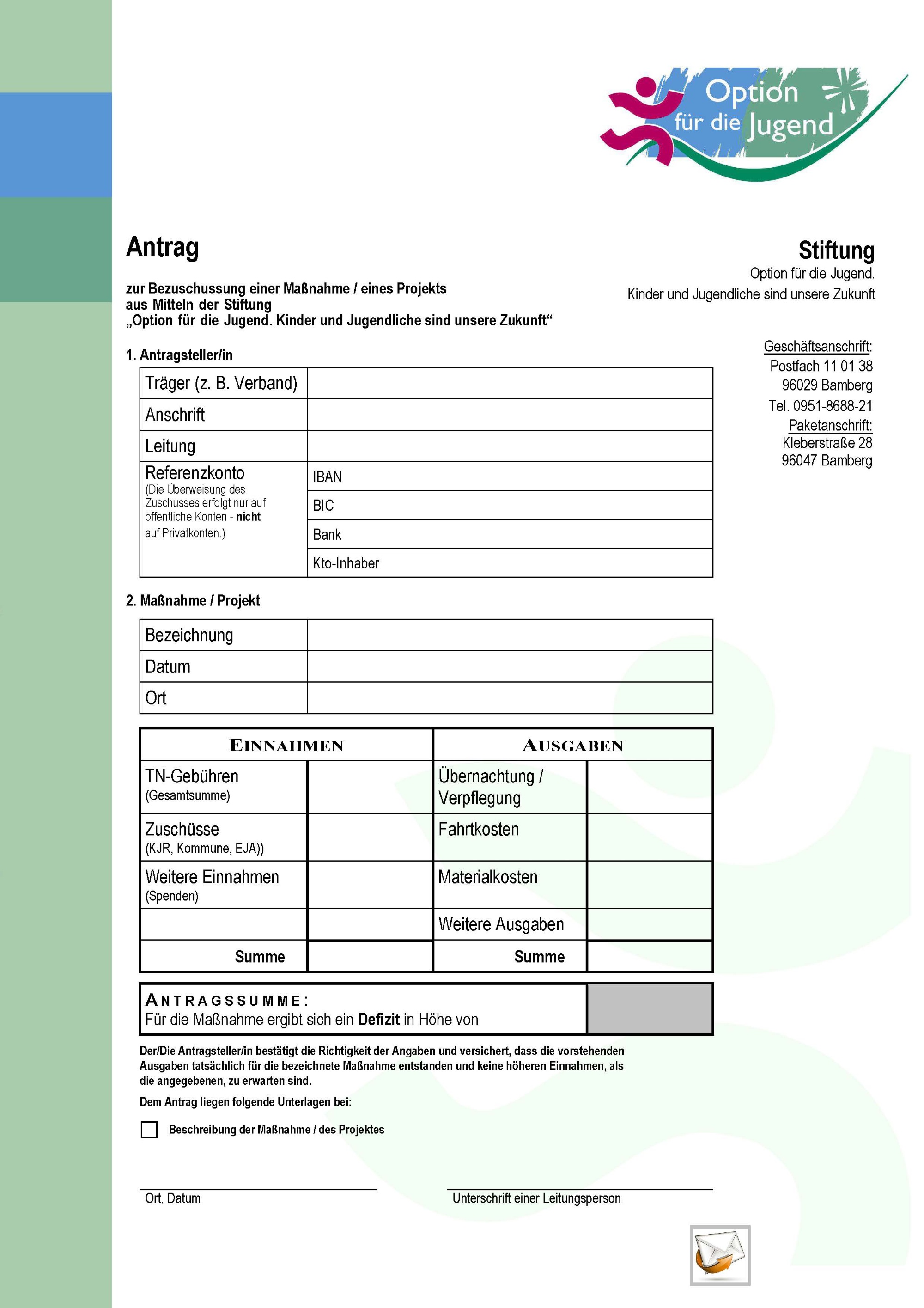 Antrag Stiftung 'Option für die Jugend'
