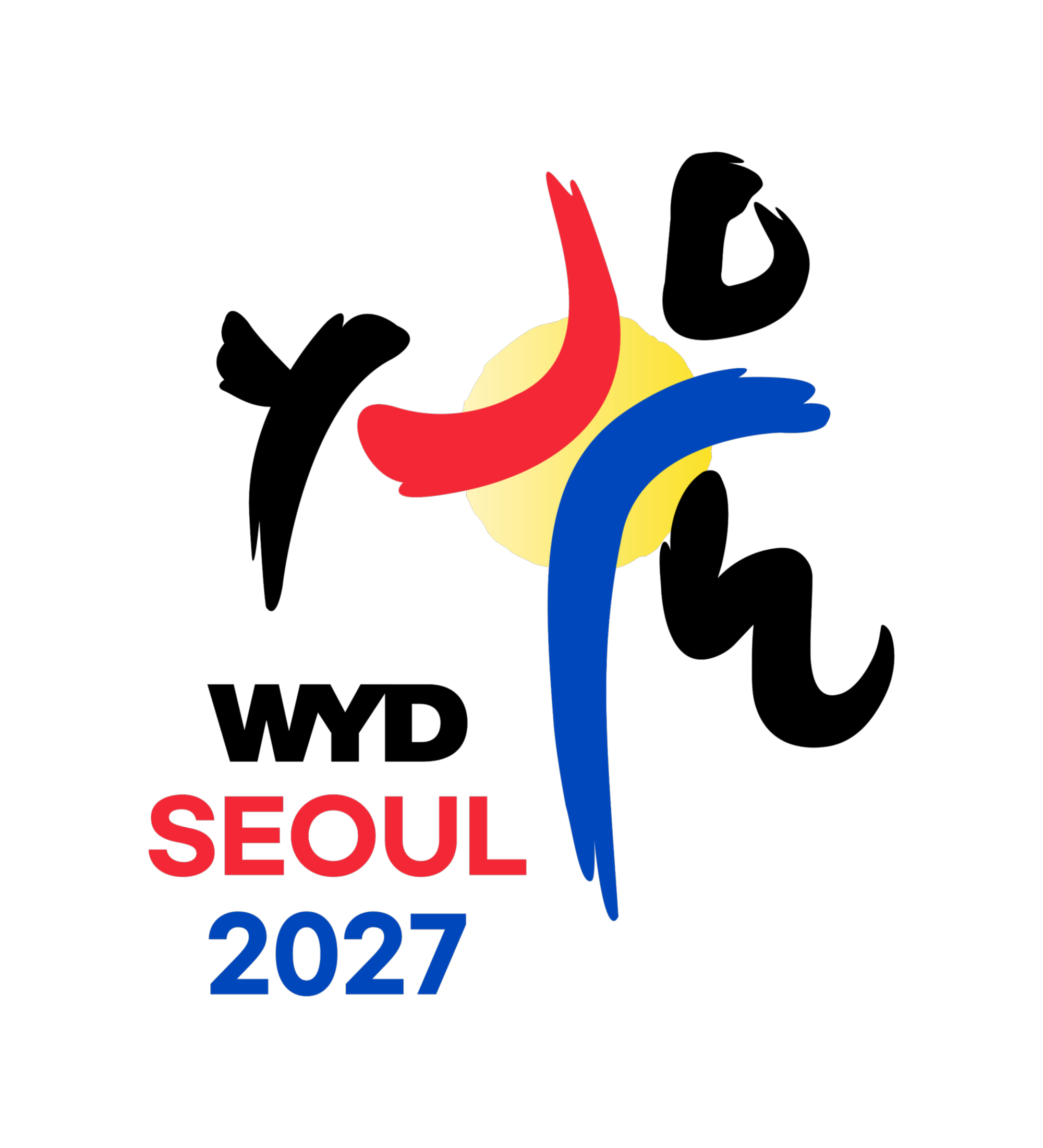 Logo mit roten, blauen und schwarzen Elementen für den Weltjugendtag 2027 in Seoul